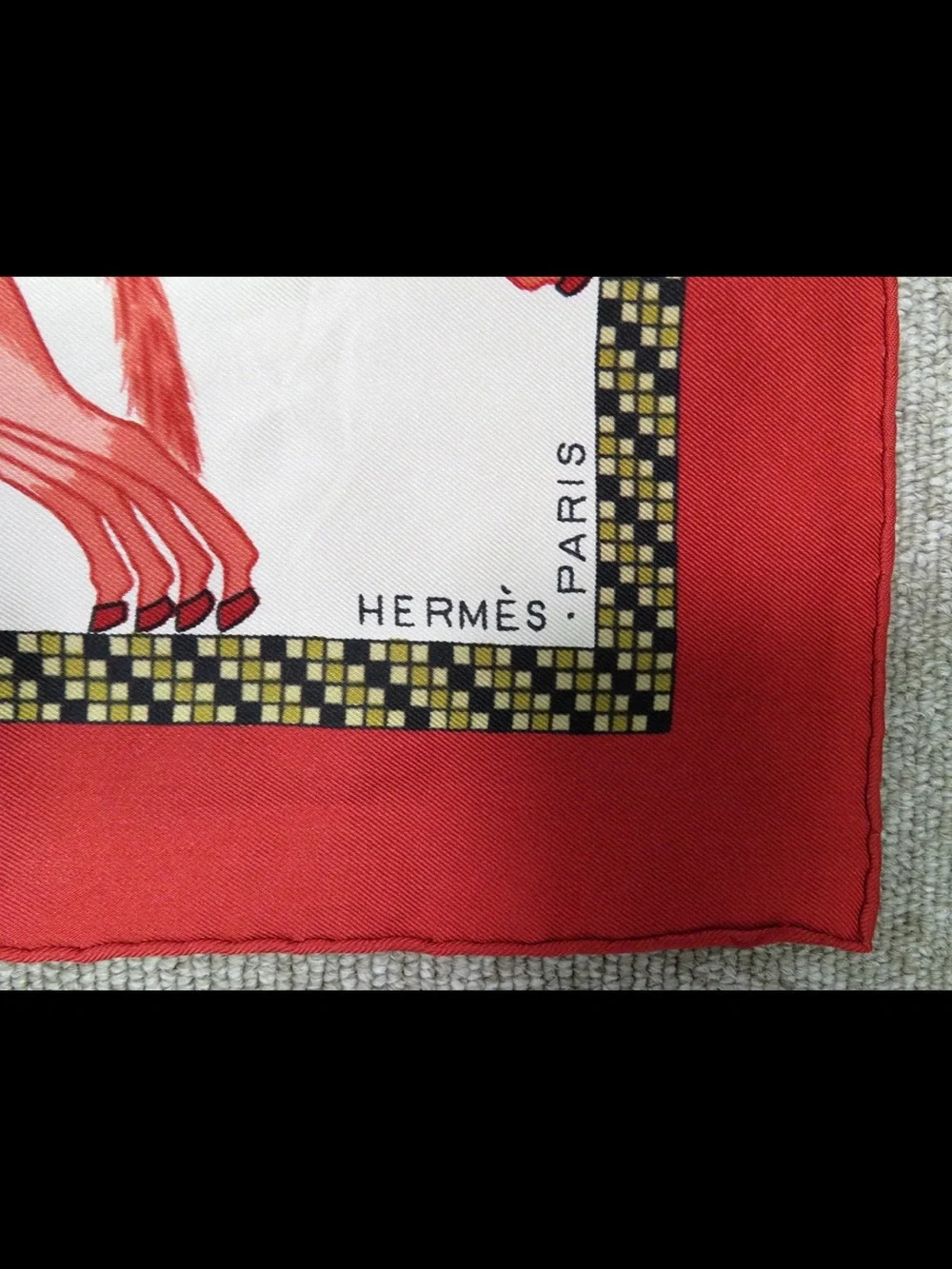 Hermes White Red and Gold Horse Harness Silk Scarf